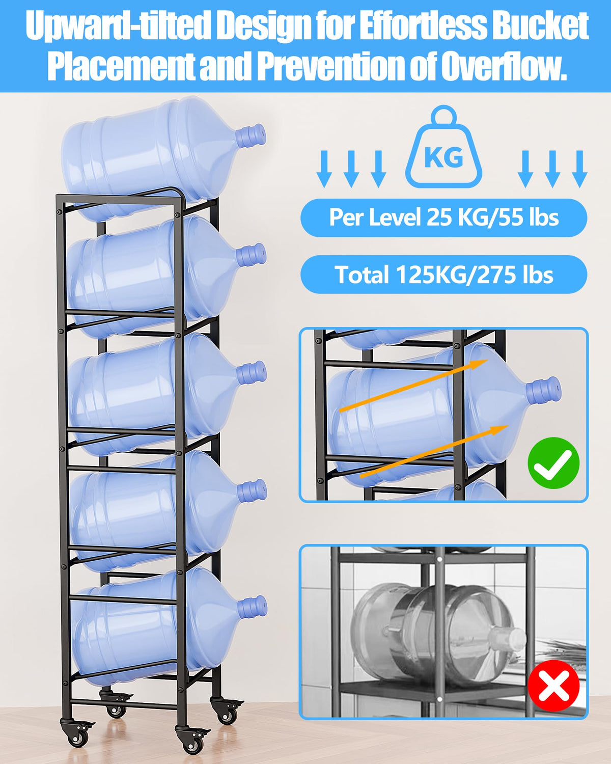 Vorshape anti-tip design reduces accidents while moving jugs.