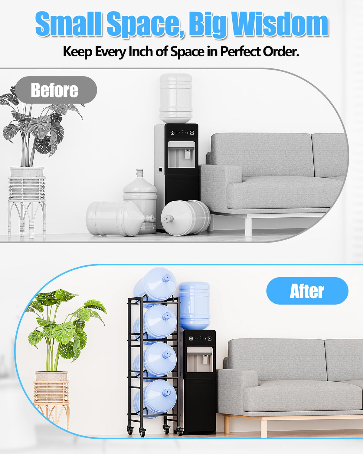Vorshape vertical-stack design saves floor space while keeping jugs accessible.