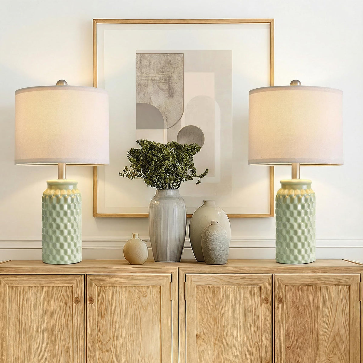Vortether modern farmhouse nightstand lamp in green finish.