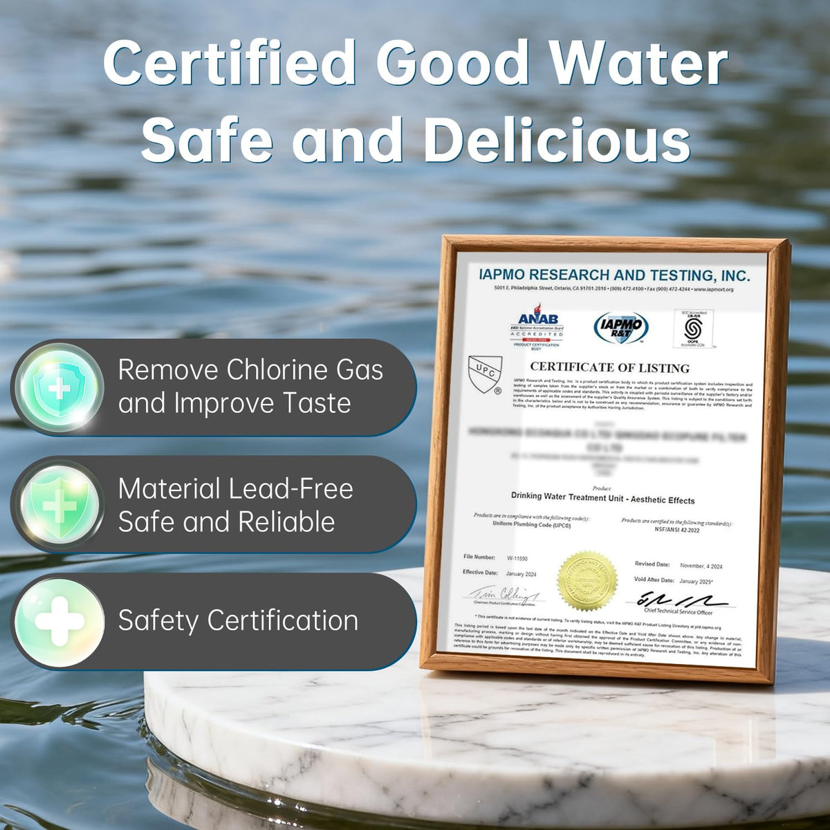 Vortopt reduces chlorine and odors for cleaner tasting water.