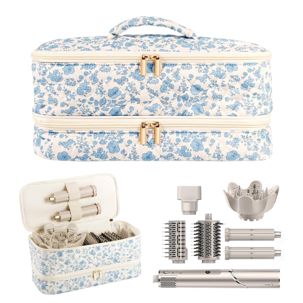 Voryssent hair tools travel bag with floral quilted design and padded protection.