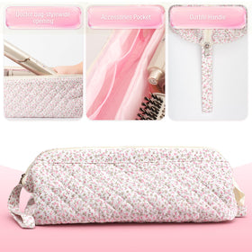 Voryssent Quilted Hair Tool Travel Bag floral exterior adds stylish travel appeal.