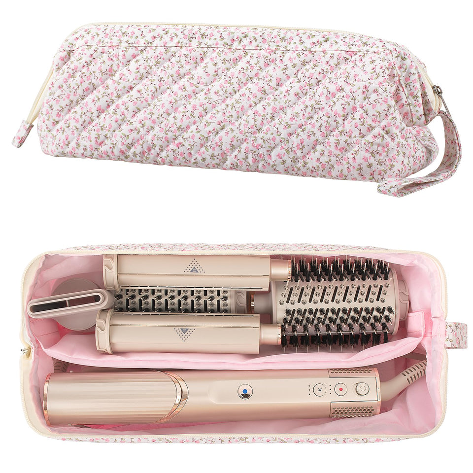 Voryssent Quilted Hair Tool Travel Bag front view keeps tools neatly organized on the go.