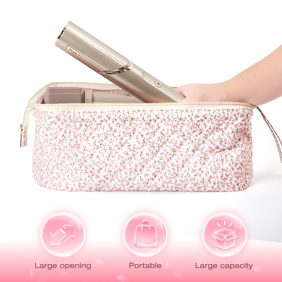 Voryssent Quilted Hair Tool Travel Bag side view demonstrates compact yet spacious design.
