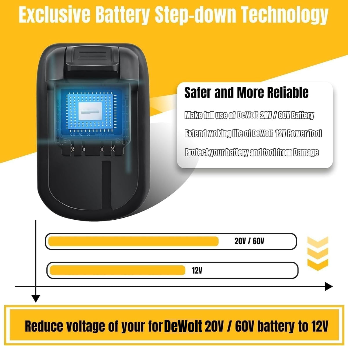 Vosaplk YMWLKJ 12V tools powered by higher voltage battery for longer use