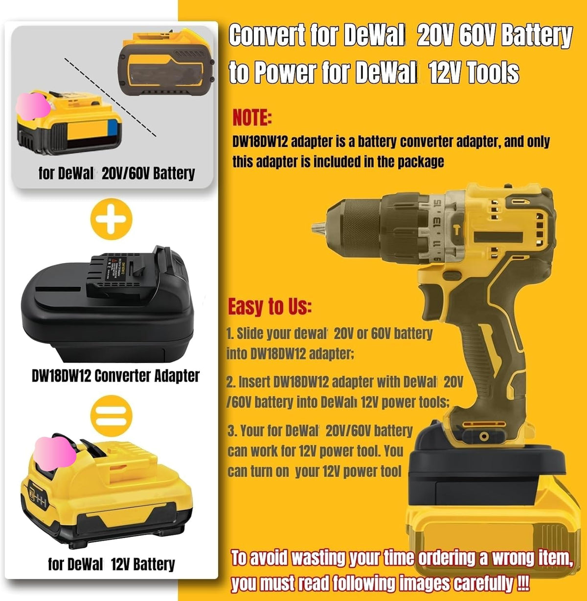 Vosaplk YMWLKJ 20V/60V to 12V battery converter powers 12V tools