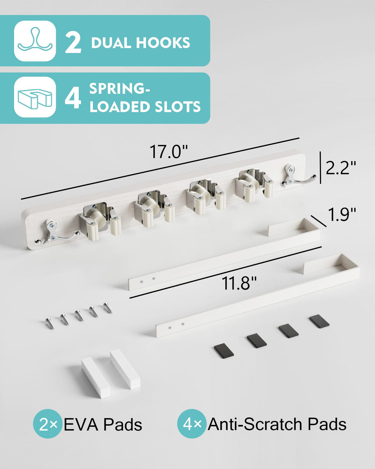 No-drill installation over doors up to 1.9 inches thick.