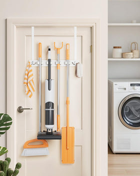 Vosturdy four-slot wall mount holds four brooms or mops neatly.
