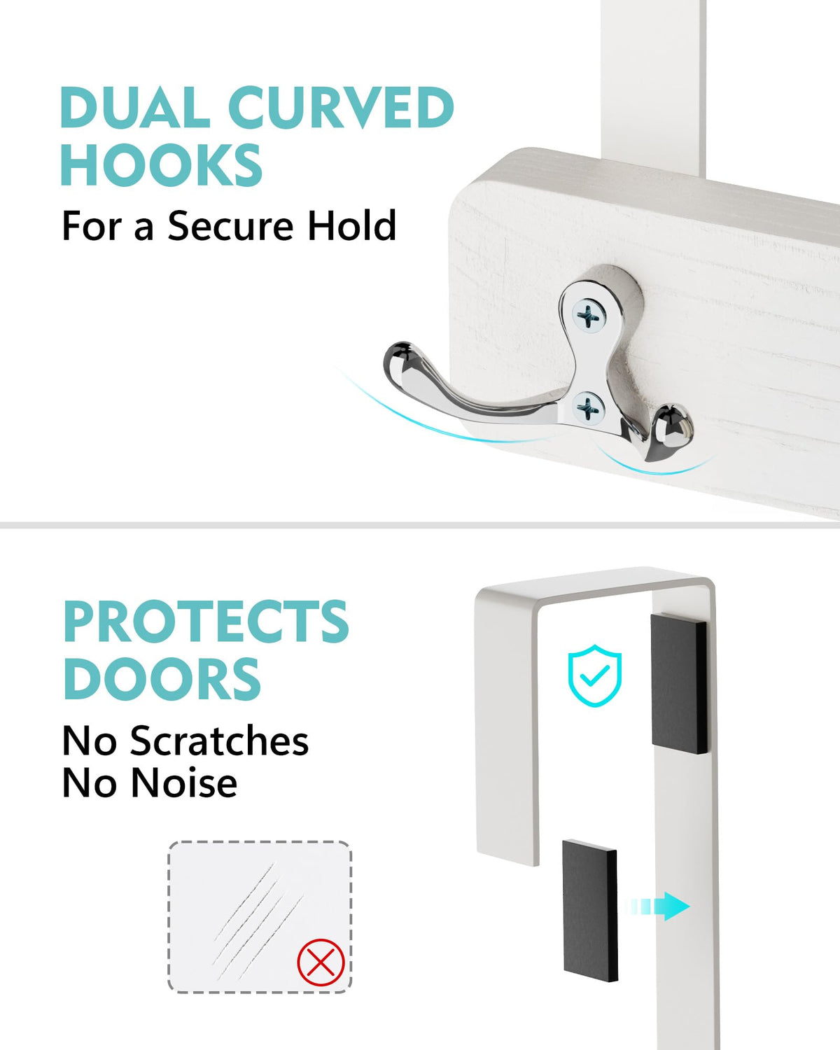 Includes soft pads to protect surfaces and reduce noise.