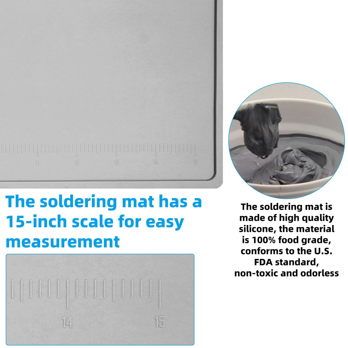 VOTCT grey soldering mat with built-in scale ruler close-up for precise measurements