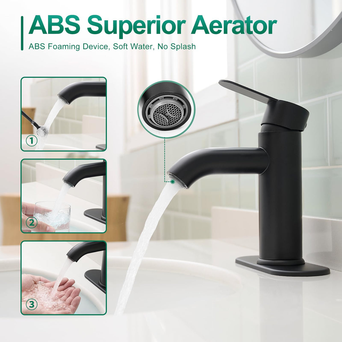 VOTON bathroom faucet 1-hole installation shown for easy setup