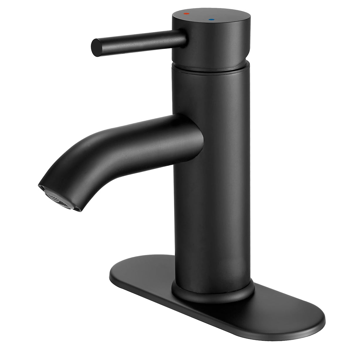VOTON black bathroom faucet with deck plate for flexible 1- or 3-hole installation.