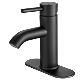 VOTON black bathroom faucet with deck plate for flexible 1- or 3-hole installation.