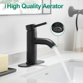 Side profile of VOTON faucet showing matte black finish and sturdy build.