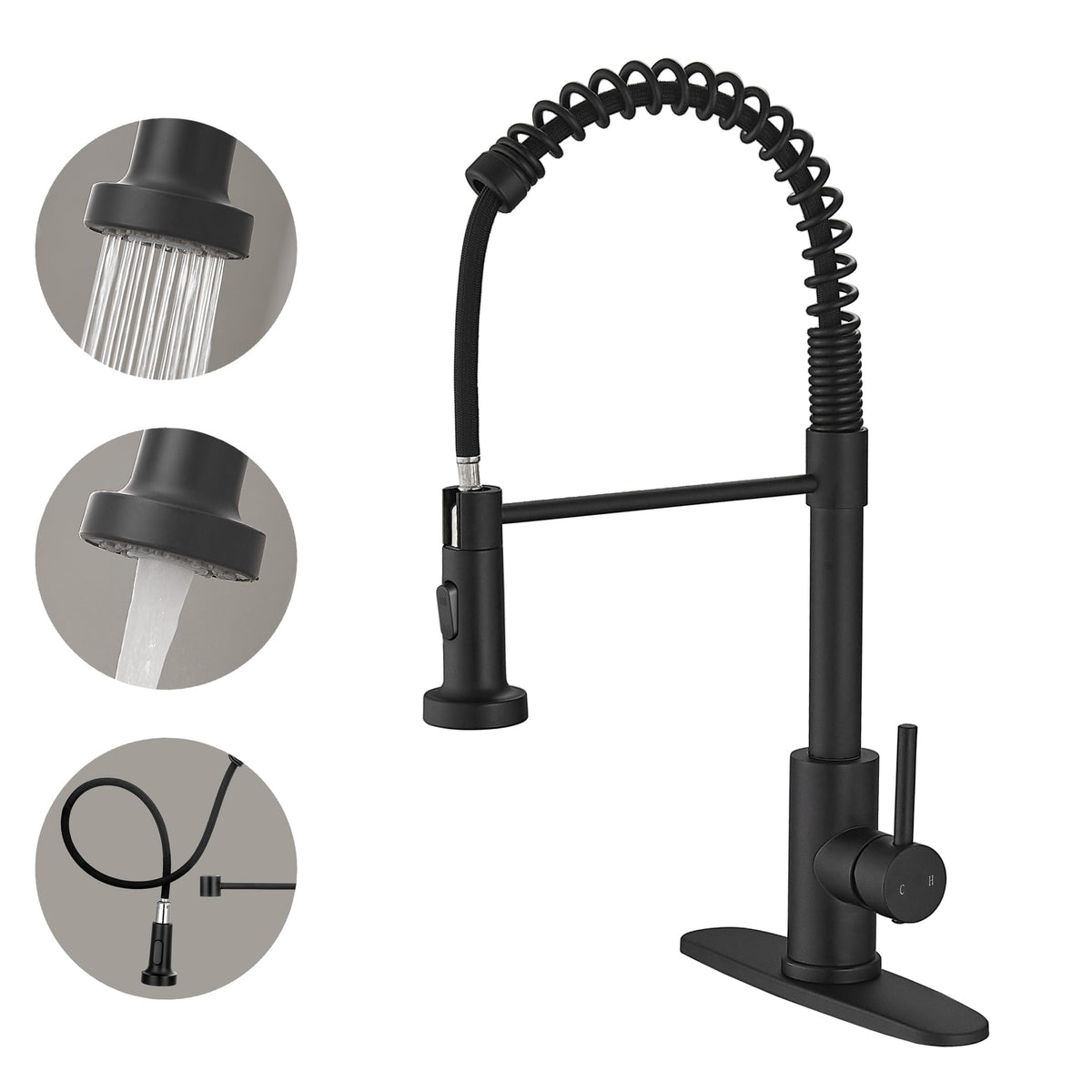 VOTON black kitchen faucet pull-down sprayer for easy rinsing at the sink.