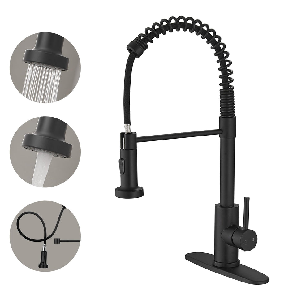 VOTON black kitchen faucet pull-down sprayer for easy rinsing at the sink.