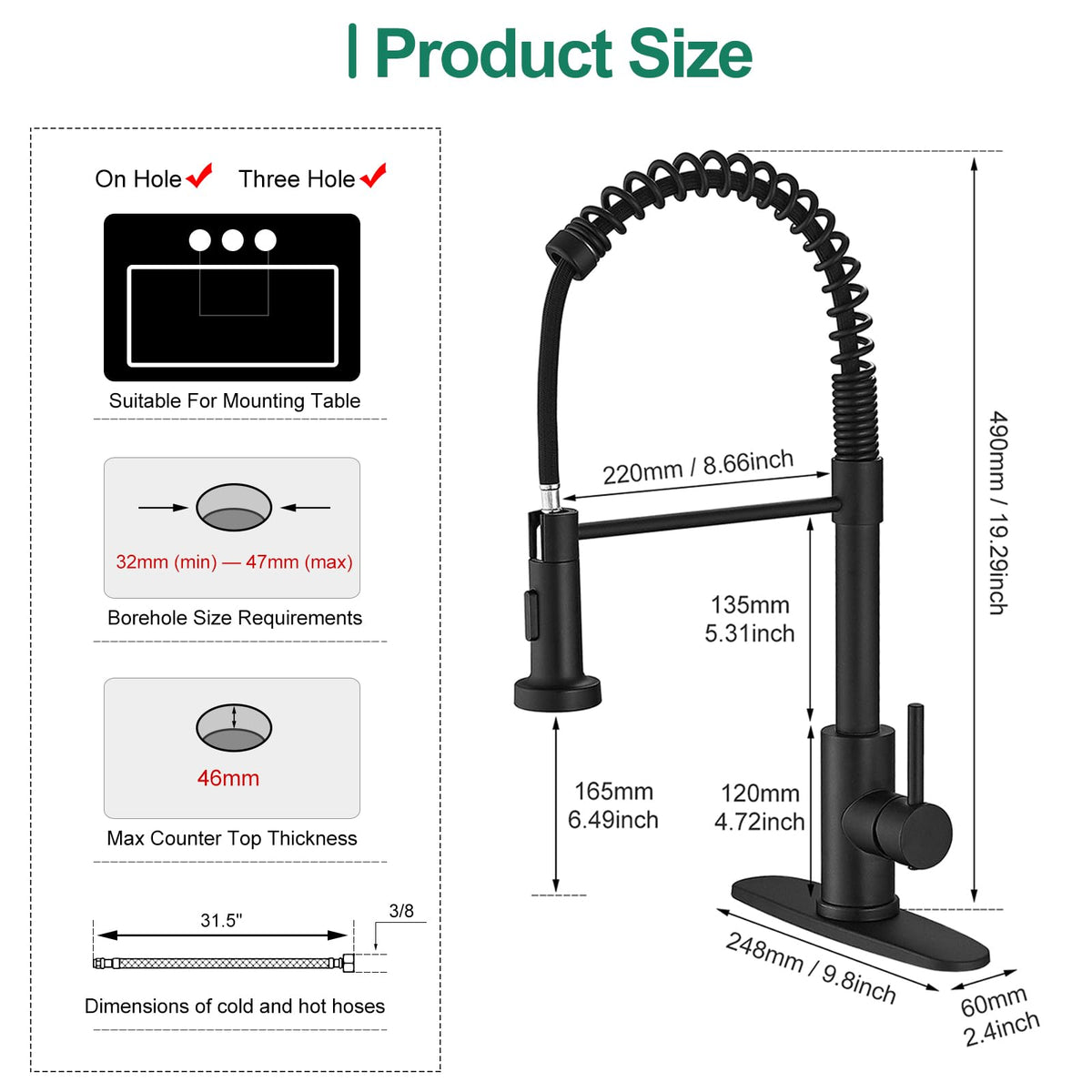 VOTON braided hose faucet with filter prevents clogs and rust.