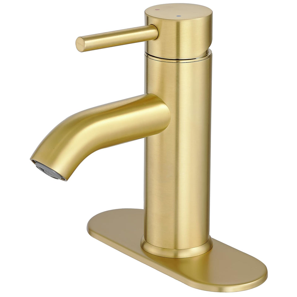 VOTON brushed gold bathroom faucet front view showing modern aesthetic.