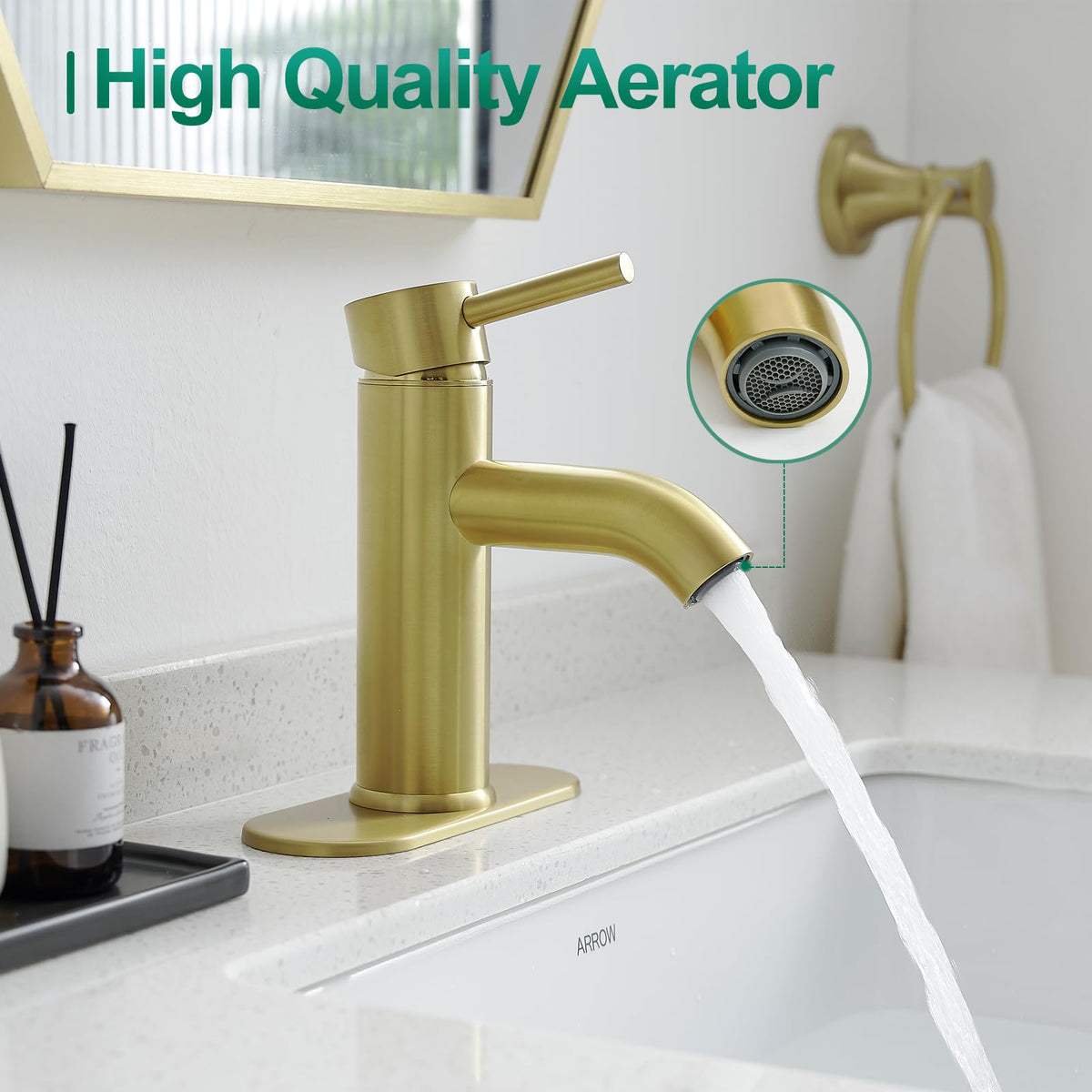 VOTON faucet handle closeup highlighting smooth single-lever control.