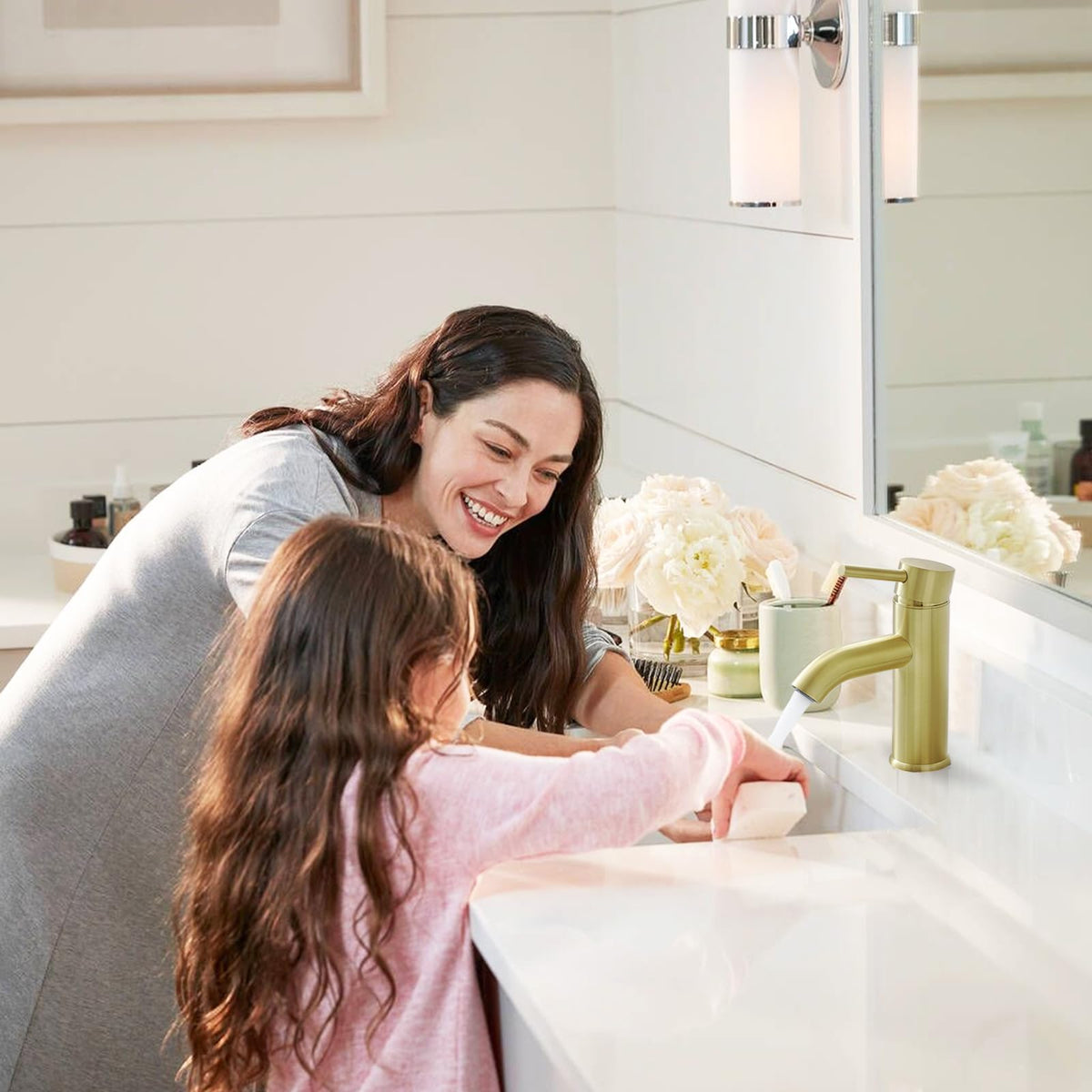VOTON bathroom faucet installed in sink for real-life look.