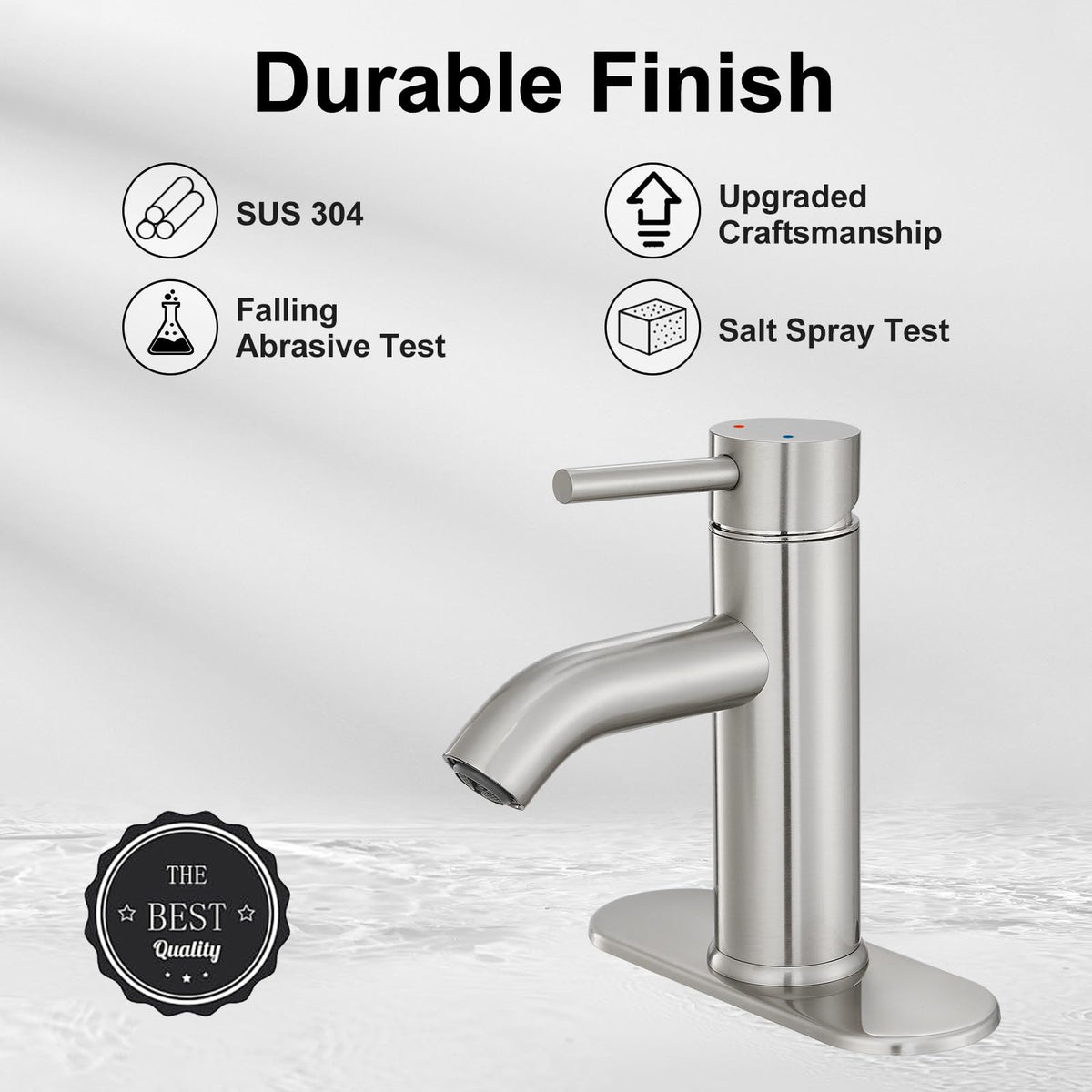 VOTON brushed nickel faucet with pop-up drain for easy maintenance.