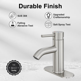 VOTON brushed nickel faucet with pop-up drain for easy maintenance.