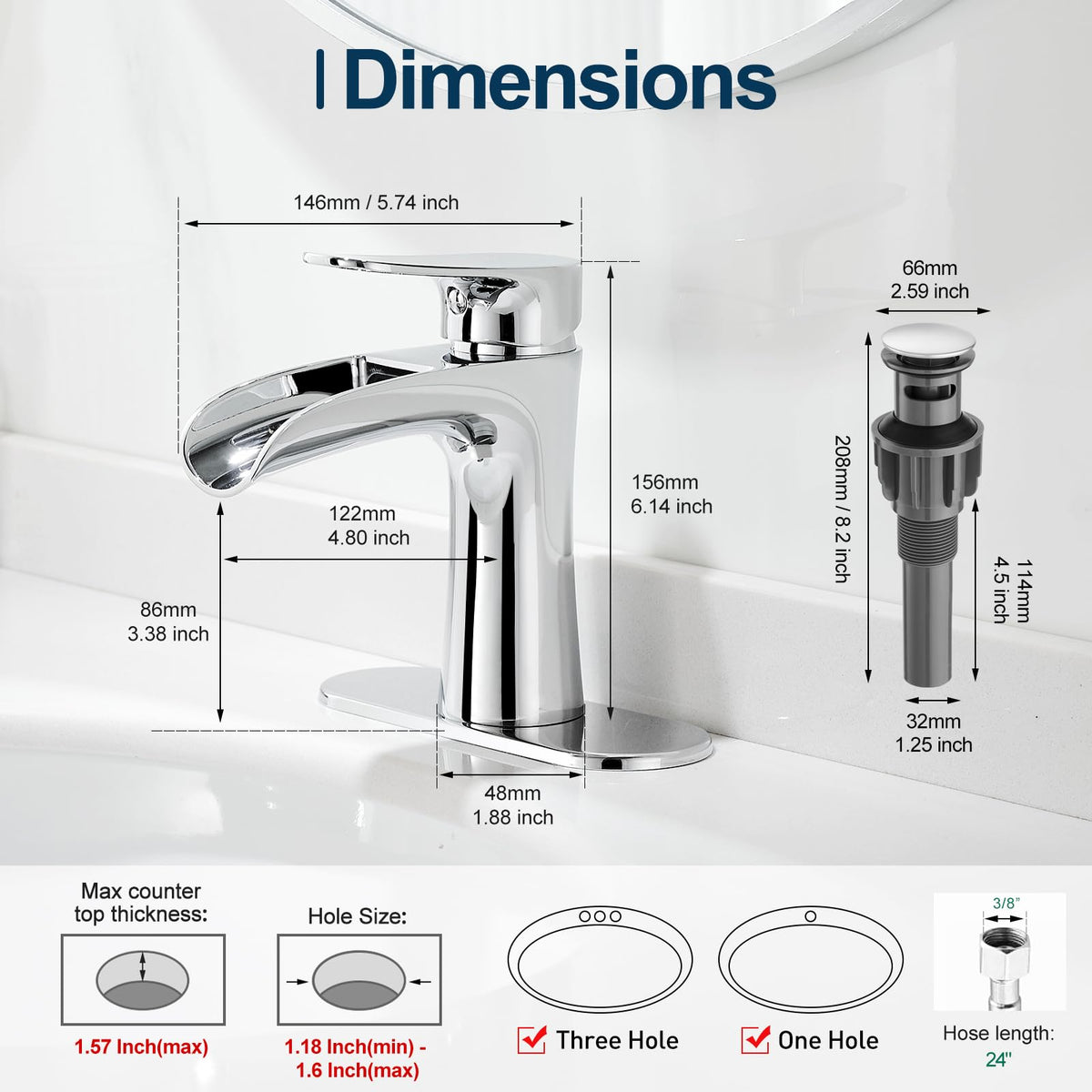 VOTON chrome faucet ceramic cartridge ensures steady, drip-free operation