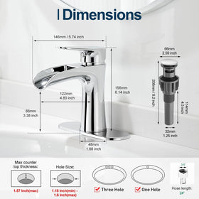 VOTON chrome faucet ceramic cartridge ensures steady, drip-free operation