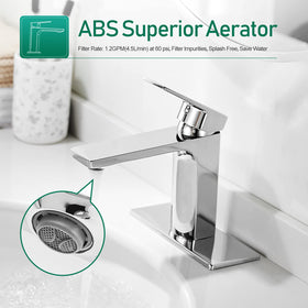 VOTON chrome bathroom faucet close-up lever demonstrates easy single-handle control