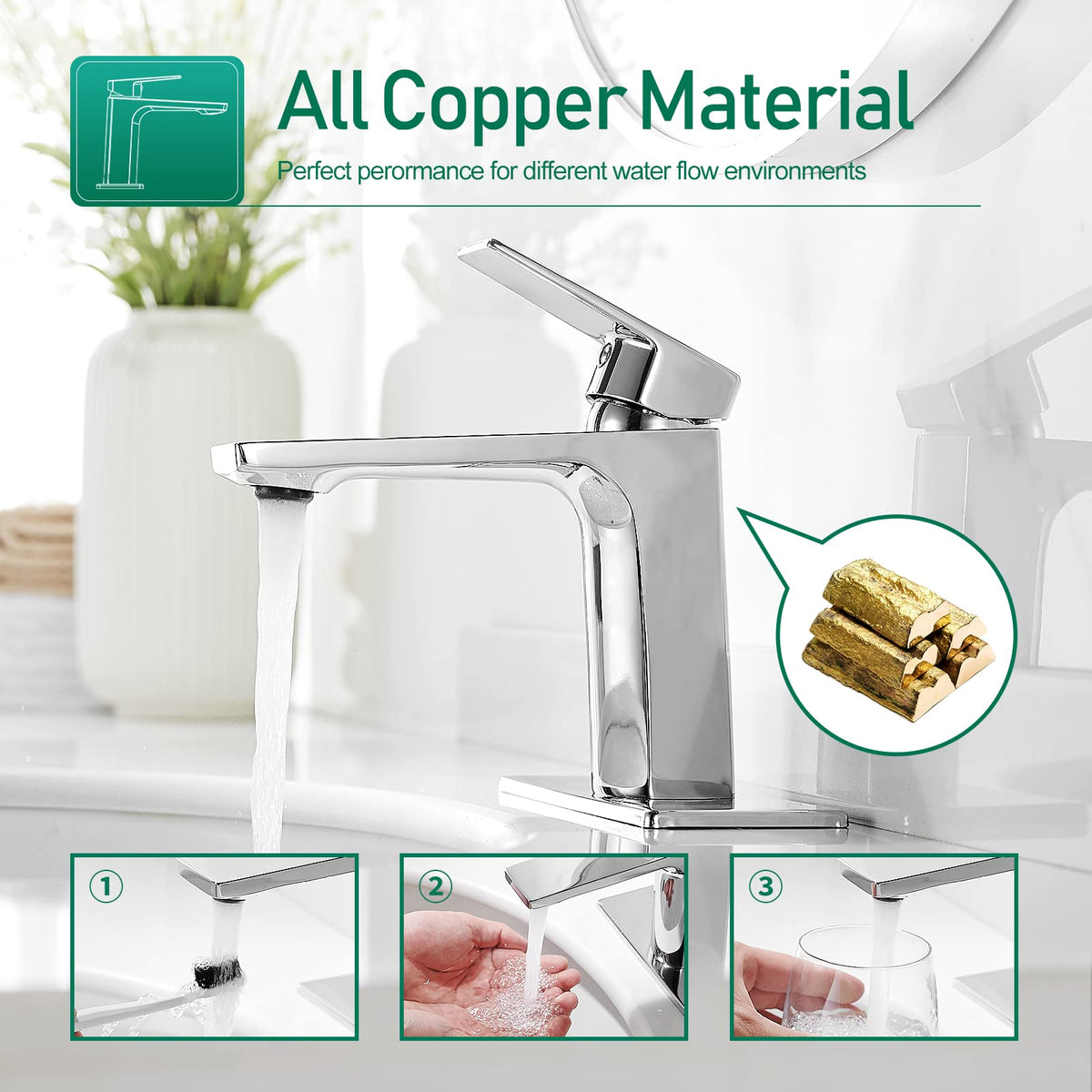 VOTON chrome bathroom faucet pop-up drain with included install kit