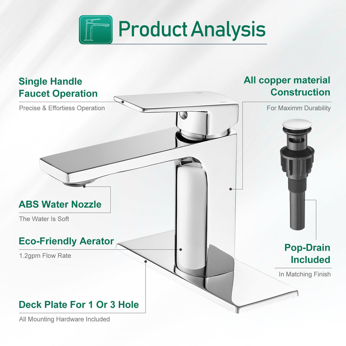 VOTON chrome bathroom faucet supply lines reveal corrosion-resistant stainless steel and safe tubing