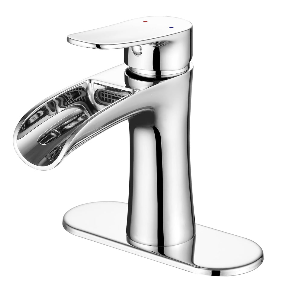 VOTON chrome bathroom faucet with waterfall spout for smooth hand washing