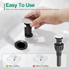 VOTON chrome faucet drain features reliable pop-up mechanism for simple basin clearance.