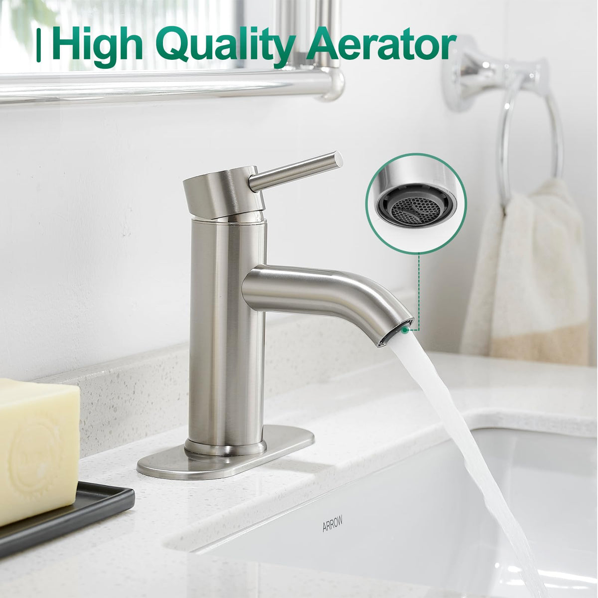 VOTON deck-plate setup for easy 1-hole or 3-hole sink installation.