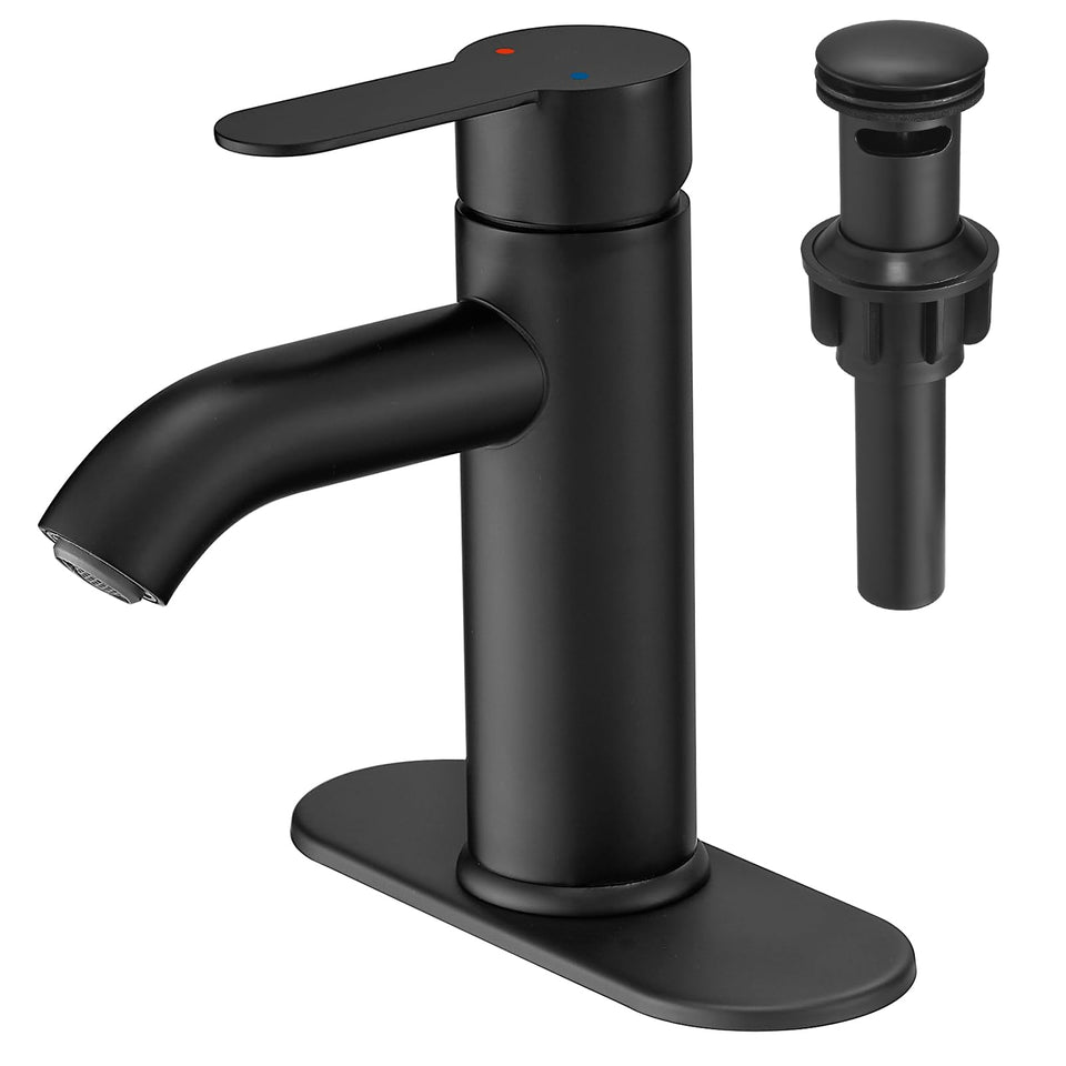 VOTON matte black faucet with deck plate for quick 1-hole installation