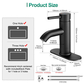 Installation of VOTON faucet for 1-hole or 3-hole sinks with deck plate.