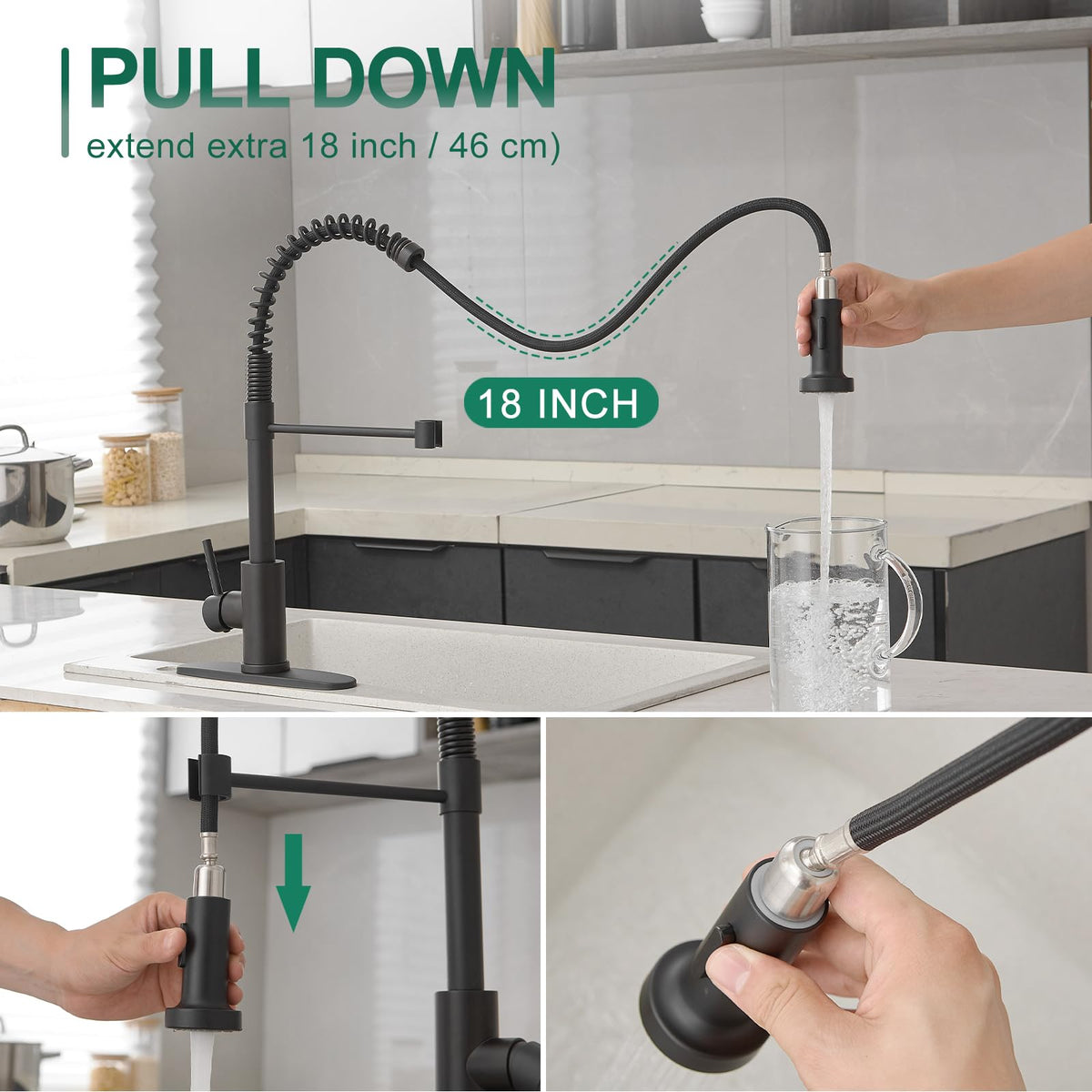 VOTON stainless steel faucet 360-degree swivel for full sink reach.