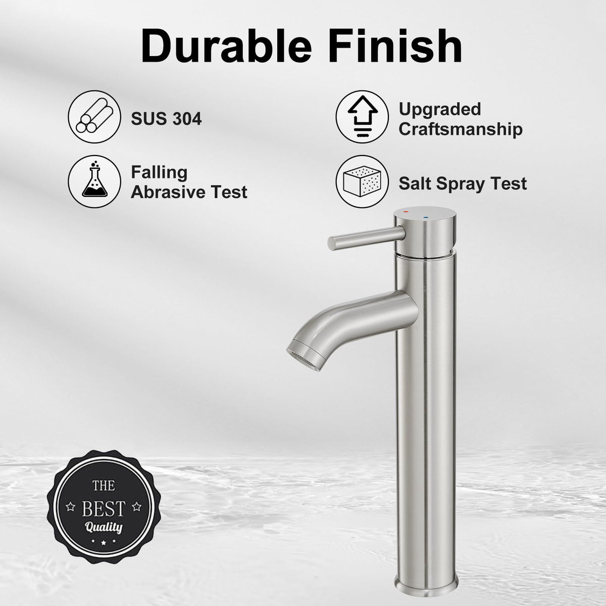 VOTON tall vessel faucet with chrome finish, sleek silhouette for contemporary vanities.