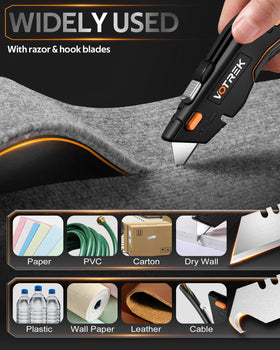 VOTREK box cutter aluminum body offers rugged durability.