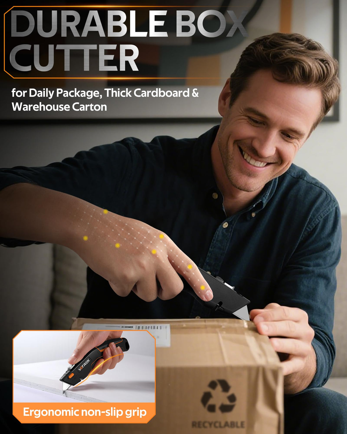 VOTREK box cutter blade storage keeps spare blades handy.