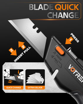 VOTREK box cutter one-point-five-meter drop-test demonstrates rugged design.