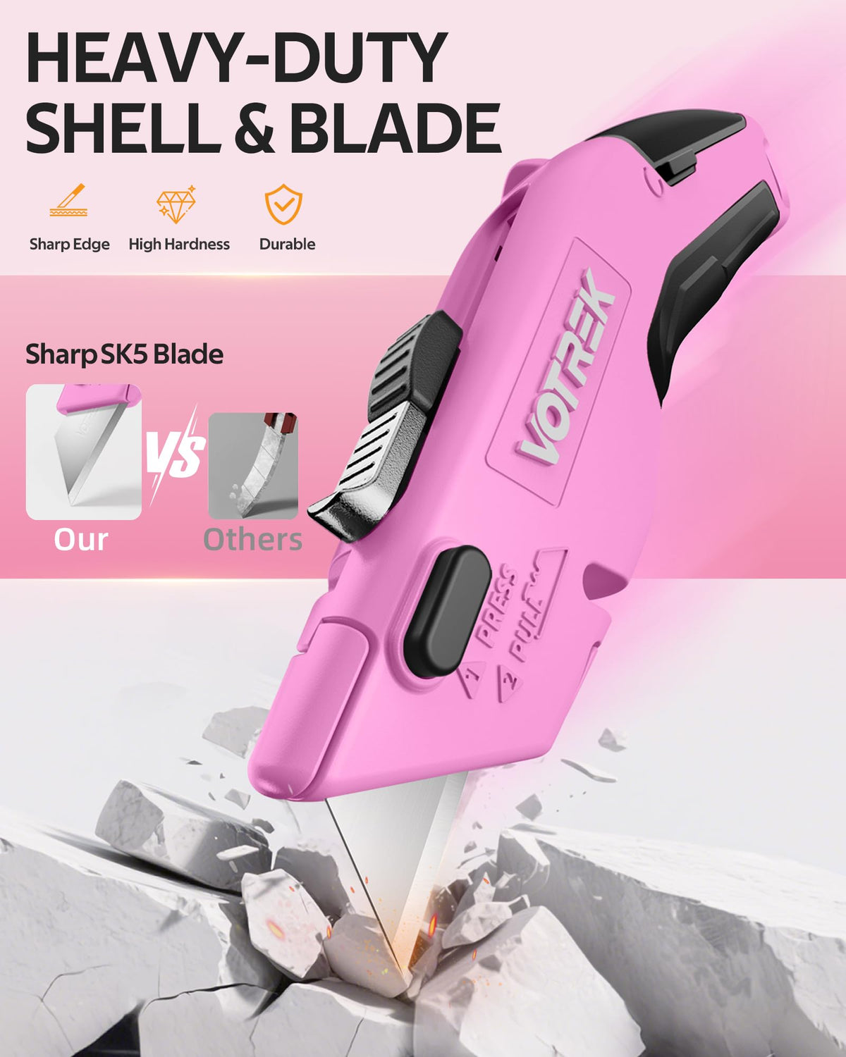 VOTREK pink aluminum body for durable, heavy-duty performance.