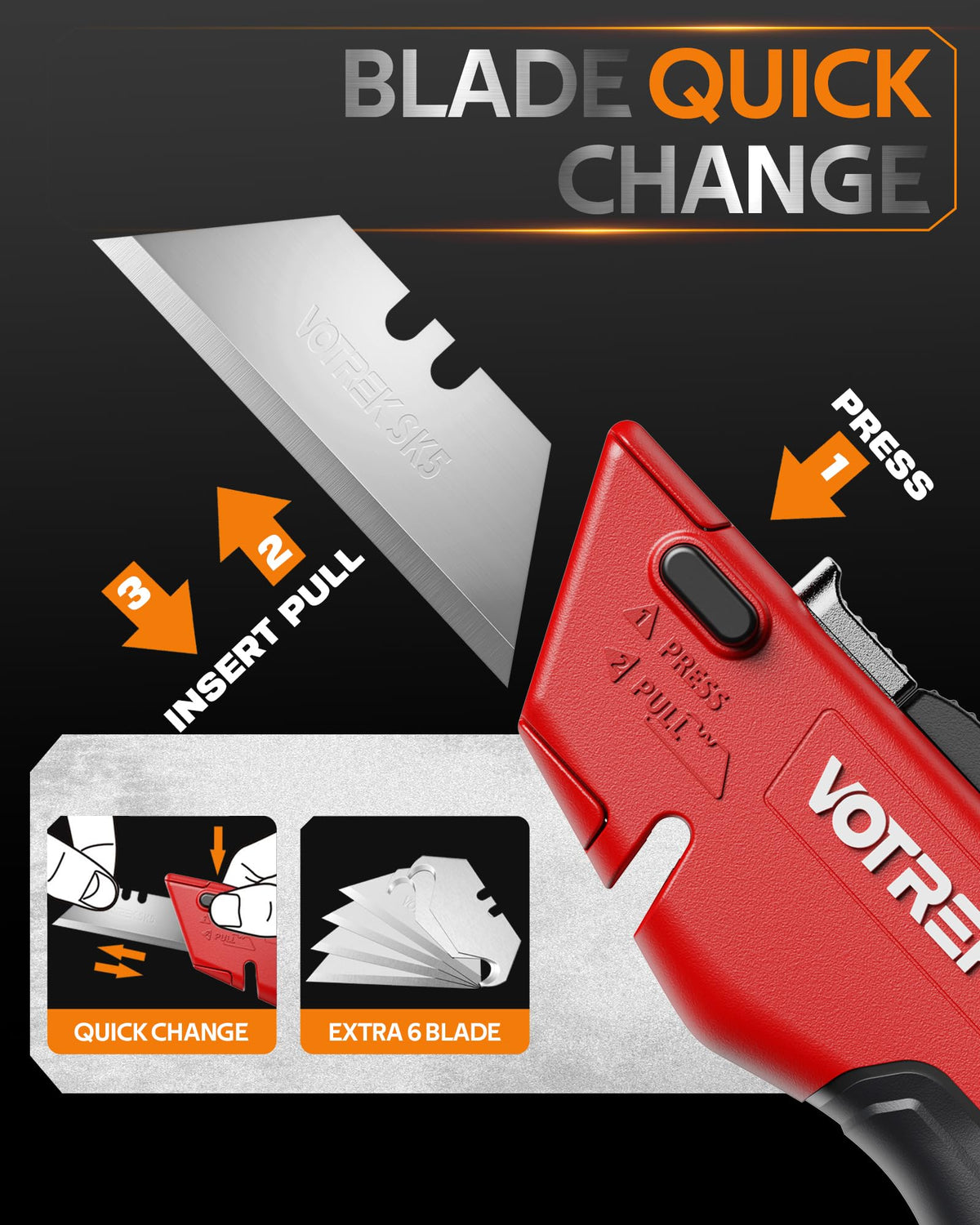 VOTREK Box Cutter includes extra blades and hooks for versatile tasks