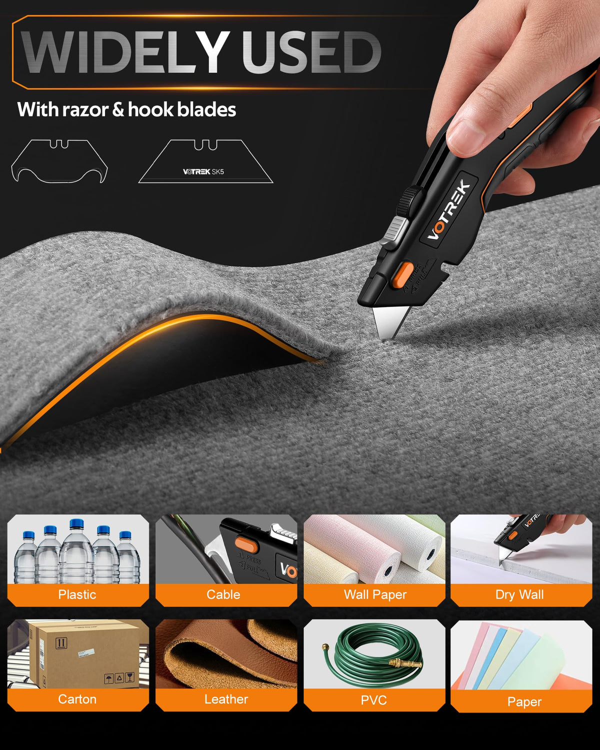 VOTREK ergonomic non-slip handle provides comfortable use