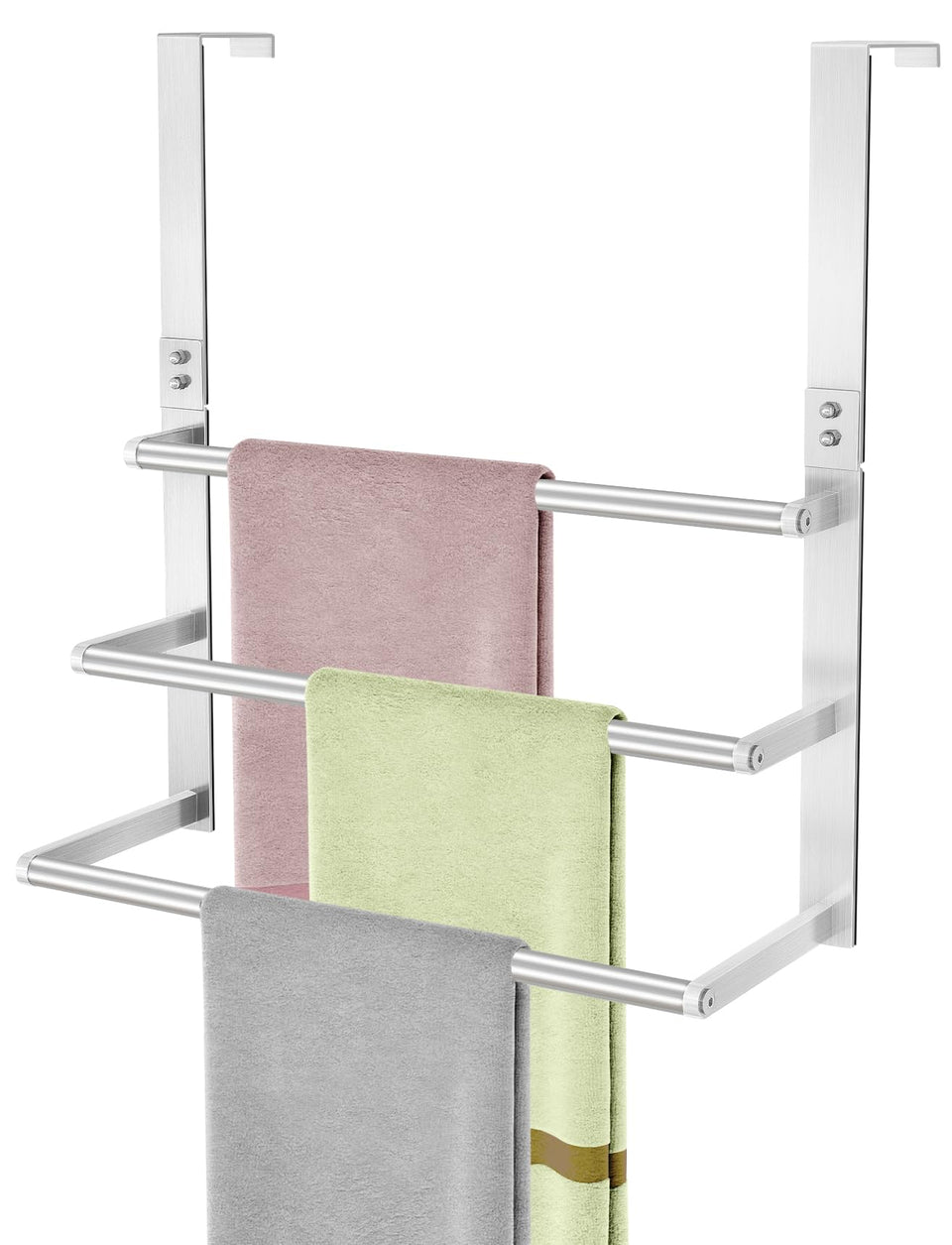 VOTZAAQ 16-inch over-the-door towel rack mounted on a bathroom door for easy towel storage