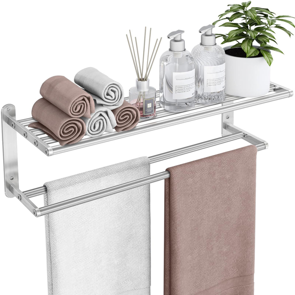 VOTZAAQ double-bar towel rack in brushed nickel keeping towels neatly organized and accessible