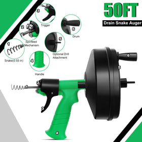 Vovoyager drain snake electric drill attachment enables quick cleaning.