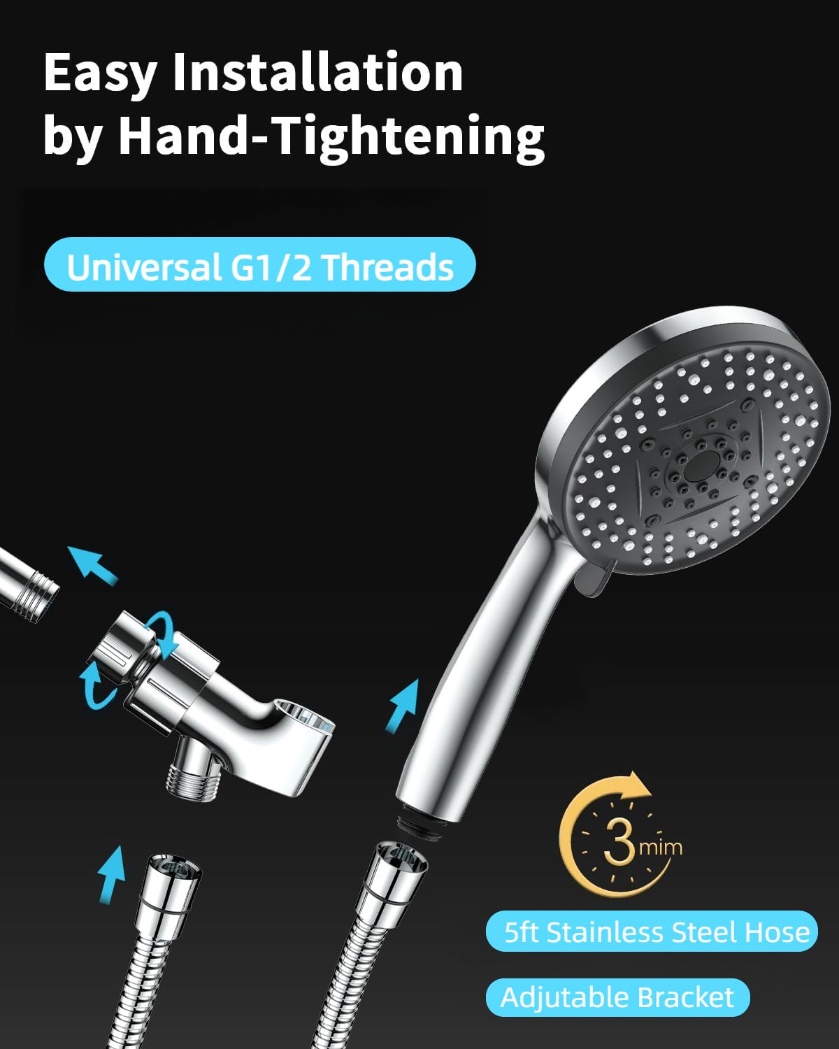 VOXON shower head anti-clog self-cleaning nozzles reduce mineral buildup.