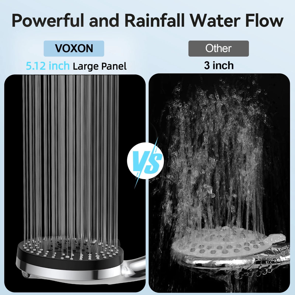 VOXON shower head dual power wash Point Jet mode for tub cleaning.