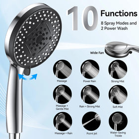 VOXON shower head dual power wash Wide Fan mode for large-area rinsing.